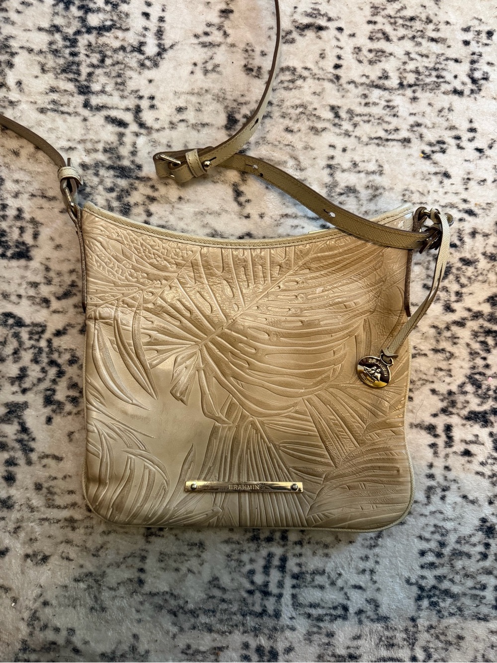 Brahmin Champagne Gold Embossed Leaf Leather Crossbody